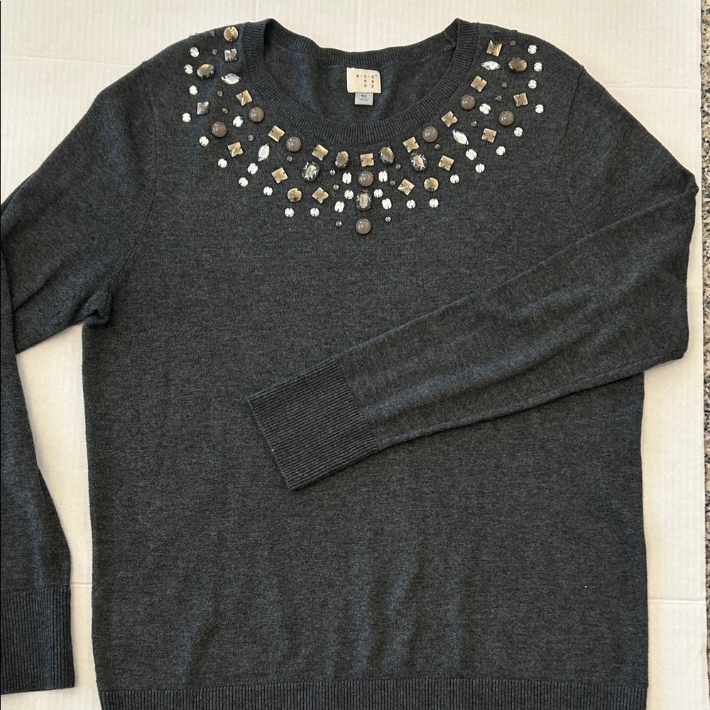 a new day Charcoal Sweater with rhinestones long cotton rayon blend size xl